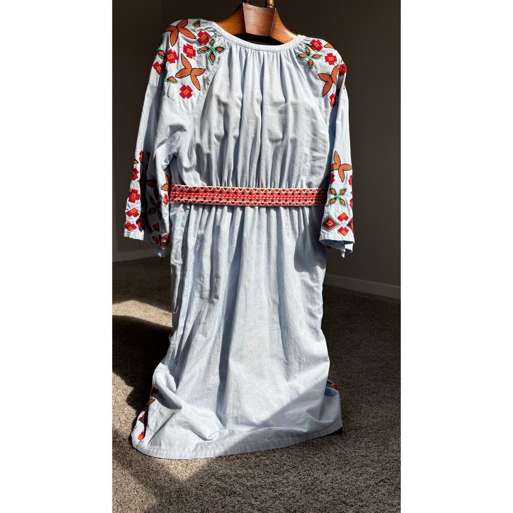 Zara TRF Embroidered Folk Dress Boho Peasant Cottagecore Midi Belted L - Picture 11 of 15